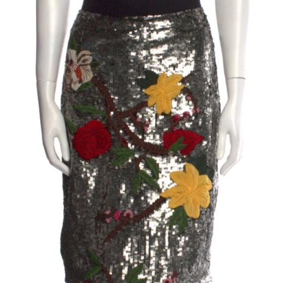 Alice + Olivia Ella Embellished Sequin Floral Midi Skirt S $795 - Picture 13 of 15
